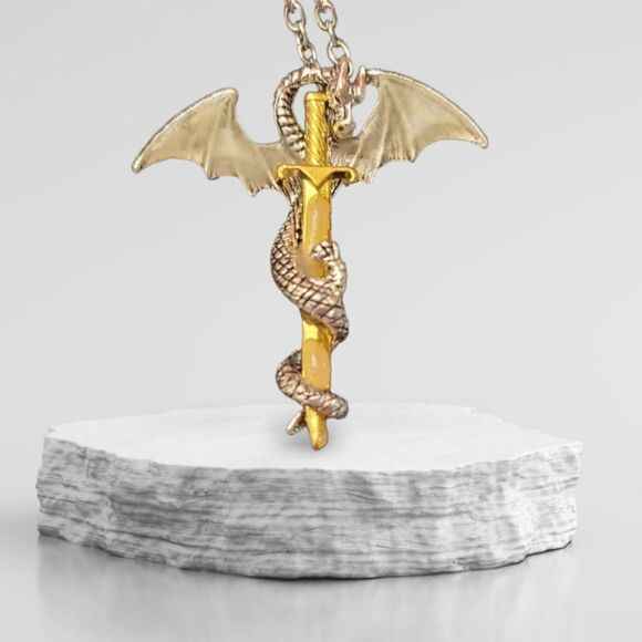 Flying Dragon Royal Sword Glow in the Dark Necklace Unique Fantasy Jewelry - Picture 6 of 8